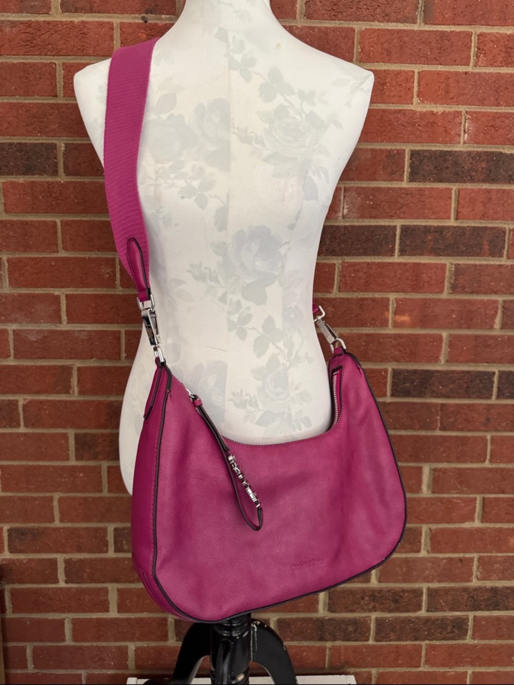 Calvin Klein Fuchsia Faux Leather Adjustable Strap Hobo